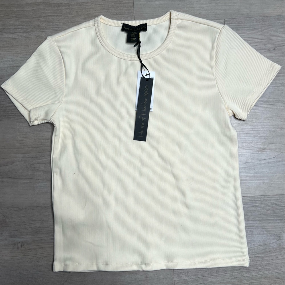 House of Harlow 1960 Ribbed Short Sleeve Tee, Ivory, size XS NWT